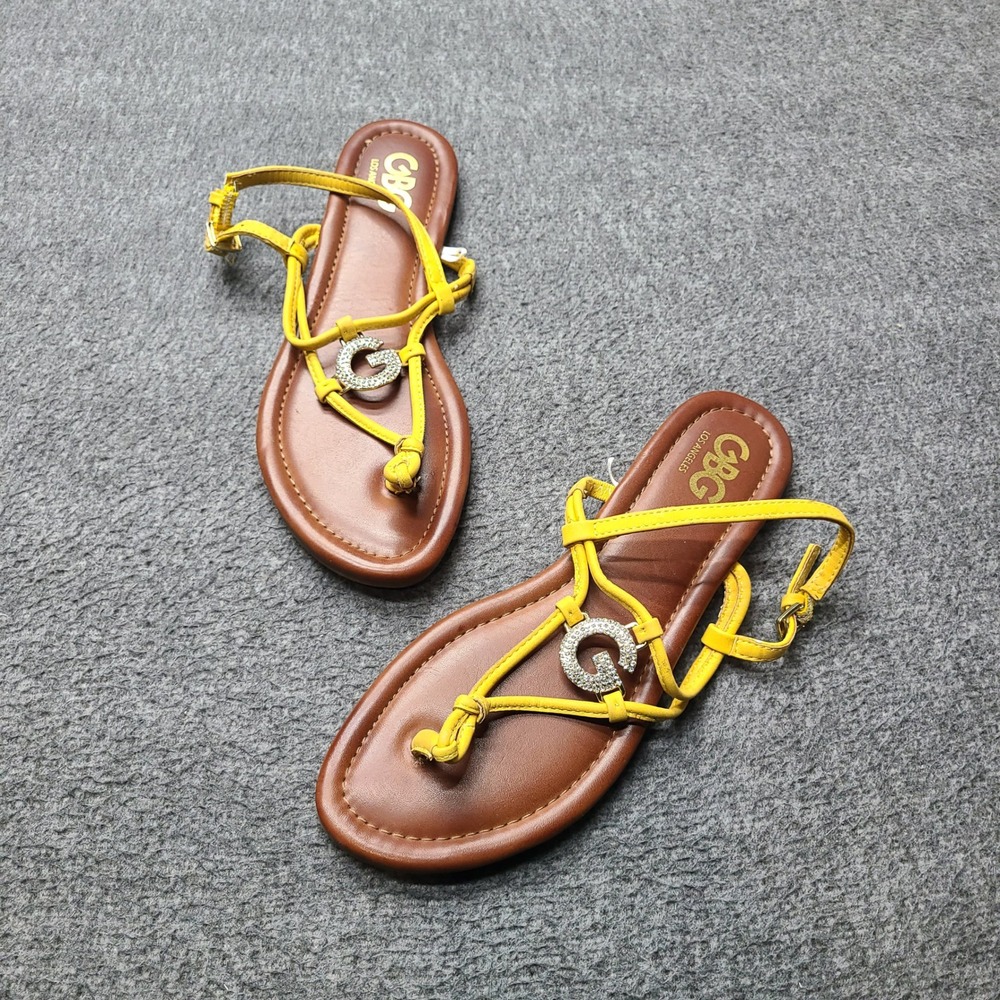 GBG Los Angeles Thong Sandals Womens 8.5 Yellow Rhinestone G Logo GLOAKA